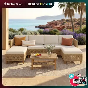 【1 or 2 Packages Shipping】PHIVILLA Boho Wicker Patio Furniture Sofa Set, 3/5 Seaters, Outdoor Rattan Sectional Sets Conversation Set - Weather-Resistant, with Dual Storage Coffee Table Acacia Wood Legs for Garden, Patio & Deck,DealsForYouDays