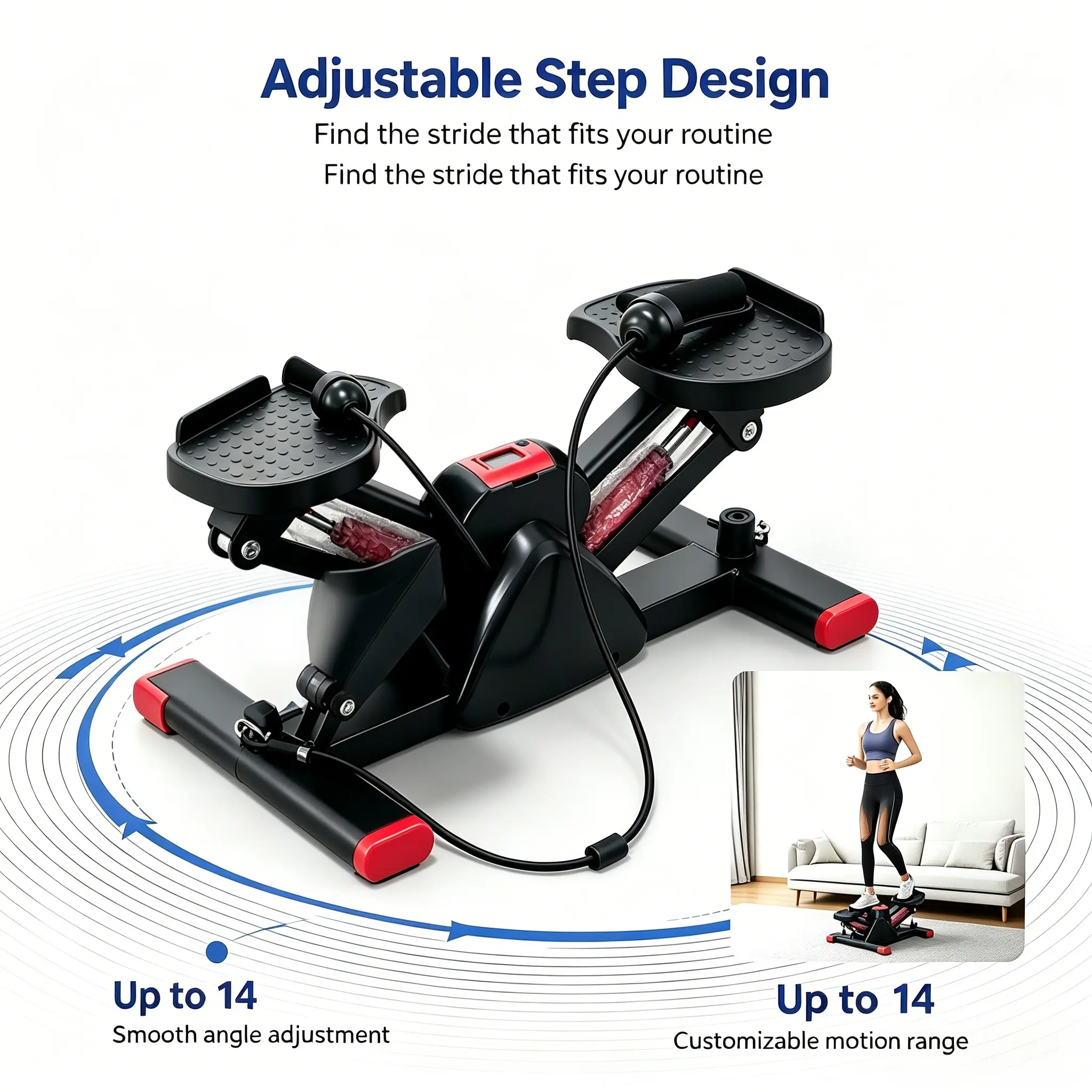 Merach Unisex Compact Fit Stair Stepper for Home Office, Space-Saving Hydraulic Cardio Exercise Machine with Resistance Bands, LCD Display, 330LBS Loading Capacity, Under-Desk Use