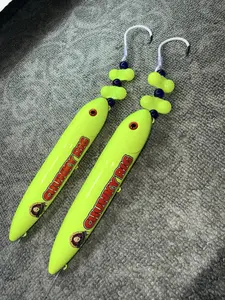 Jumbo 2 Pack: Yellow Chunky (16cm) pre-tied on 10/0 white glow hooks and 100 pound smoke blue mono leader lines