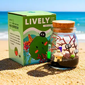 Healing DIY Marimo Micro-Landscape - Self-Sustaining Glass Terrarium, Low-Maintenance Mini Peninsula Ecosystem with Cute Live Moss Ball, Complete Aquatic Habitat for Desk (Includes LIVELY Moss Ball Pet)