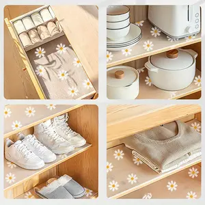 1roll Waterproof Non-Slip Plastic Shelf Liner Roll, Multipurpose Cabinet Drawer Mat Liner for Kitchen, Fridge, Table - Daisy Design Length 300cm/ 118.11 inches Width 30cm/ 11.81 inches