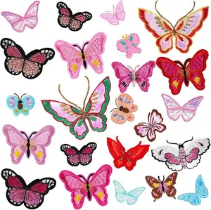 23PCS Butterfly Iron on Patches Pink, PAGOW Multiple Shapes Butterfly Embroidered Iron On Patches, Iron Sew On Embroidered Applique Decoration Sewing Patches for Hat, Bags, Jacket, Dress, T-Shirt