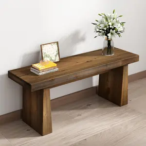 PieDle 43" Farmhouse Solid Wood Benches Indoor with Wide Angled Legs, Rustic Long Entryway Bench Seat for Dining Table, Kitchen, End of Bed, Living Room, Hallway, Handcrafted Finish, Natural