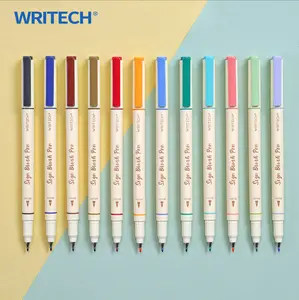 WRITECH Arts Sign Brush Pen Brush Tip Marker Felt Tip Water Based Ink Color Pens - 12 Assorted Pastel Coloring Supplies