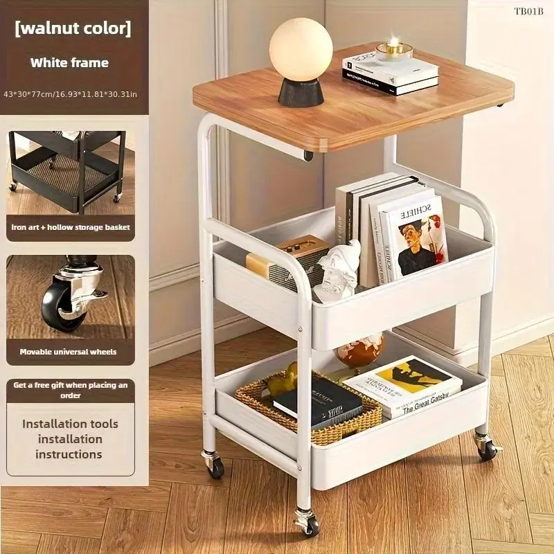 3-Tier Rolling Cart with Tabletop, Metal Tool and Snack Rack with Storage, Durable Carbon Steel Frame, Wheels for Easy Mobility, Perfect for Home or Office Use, Rolling Storage Cart