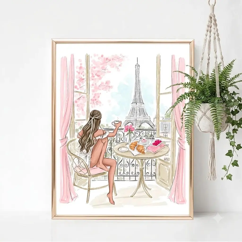 Watercolor Fashion Illustration Paris Wall Art, Eiffel Tower sketch, Spring Floral Art Print, Chic Feminine wall decor