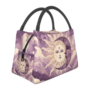 Lunch bag for men and women, reusable hand-held insulation bag,pink sun and moon pattern, is an essential item for outdoor camping and daily commuting. It is made of safe and durable insulation material, with a portable and stylish design