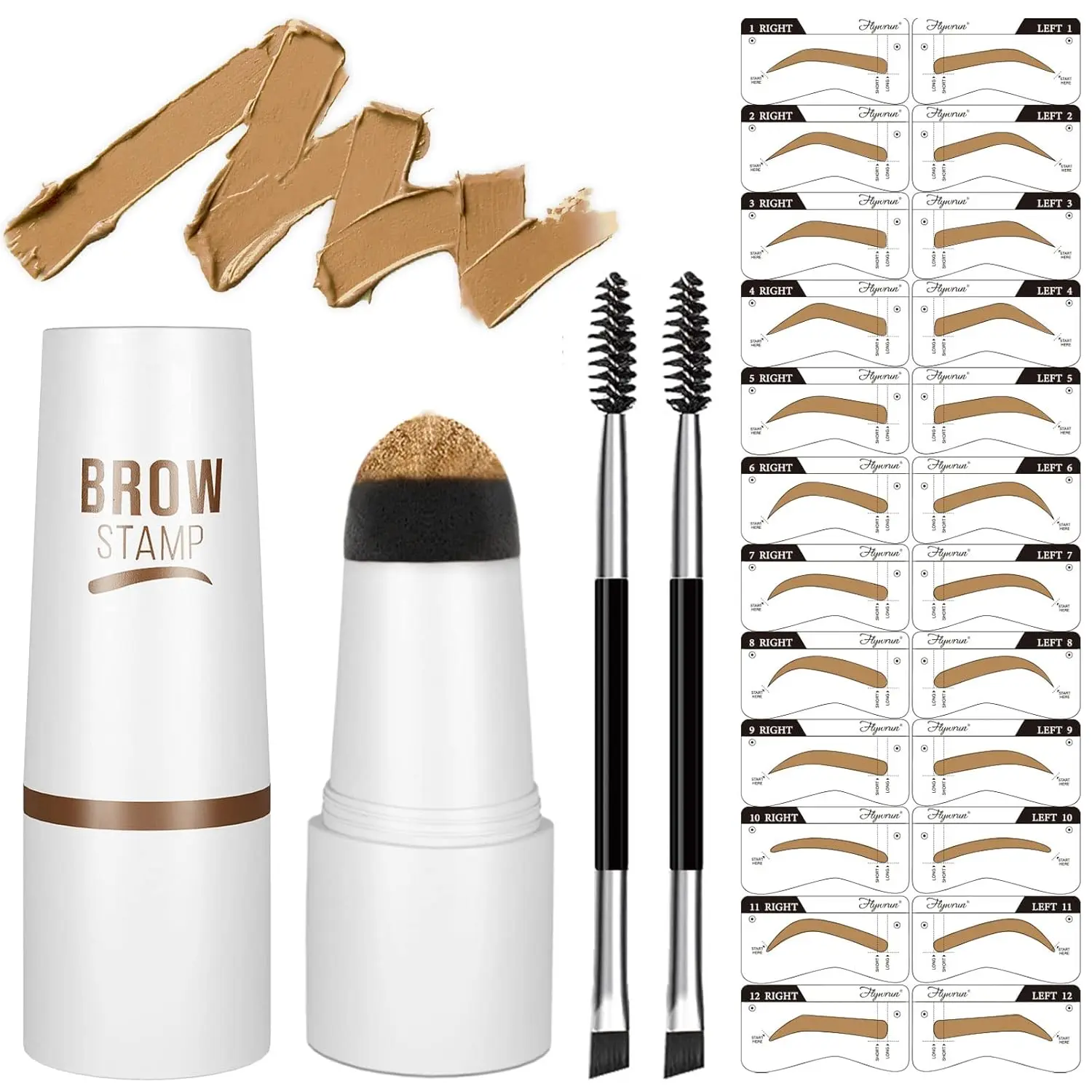 Eyebrow Stamp Stencil Kit - One-Step Vegan Eyebrow Stamp Pomade - Long-Lasting Waterproof Smudge-Proof - With 20Pcs Reusable Thin & Thick Eyebrow Stencils for Perfect Brows (Blonde)