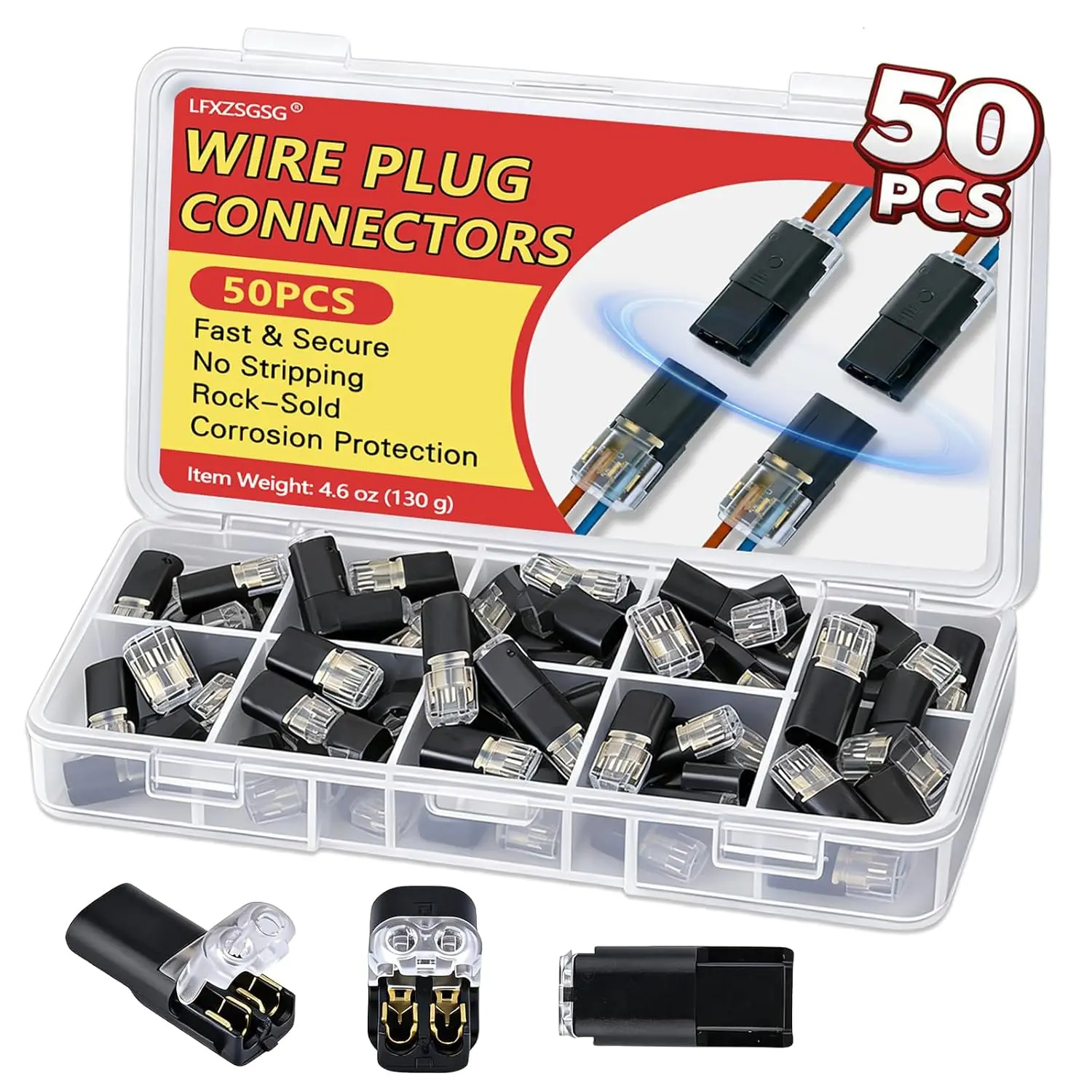 50PCS Double Wire Plug in Connector with Locking Buckle, Flame Retardant Locking Wire Quick Connectors, Suitable for Emergency Repairs, Home and Automotive Wiring, Easy to Use (50 PCS for 18-22 AWG)