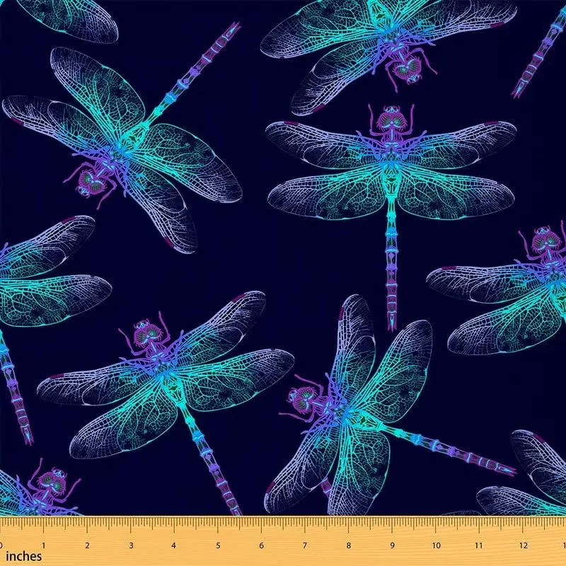 Feelyou Durable Polyester Upholstery Fabric - Tight-Weave Waterproof, 3D Printed Funky Dragonfly Pattern, 1yd (36x58in) for Indoor DIY Projects & Luxury Decor