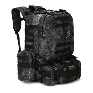 Military Style Tactical Backpacks 4 in 1 for Camping Hiking Hunting Bug Out Bag Outdoor 55L Pack Black Python Camo