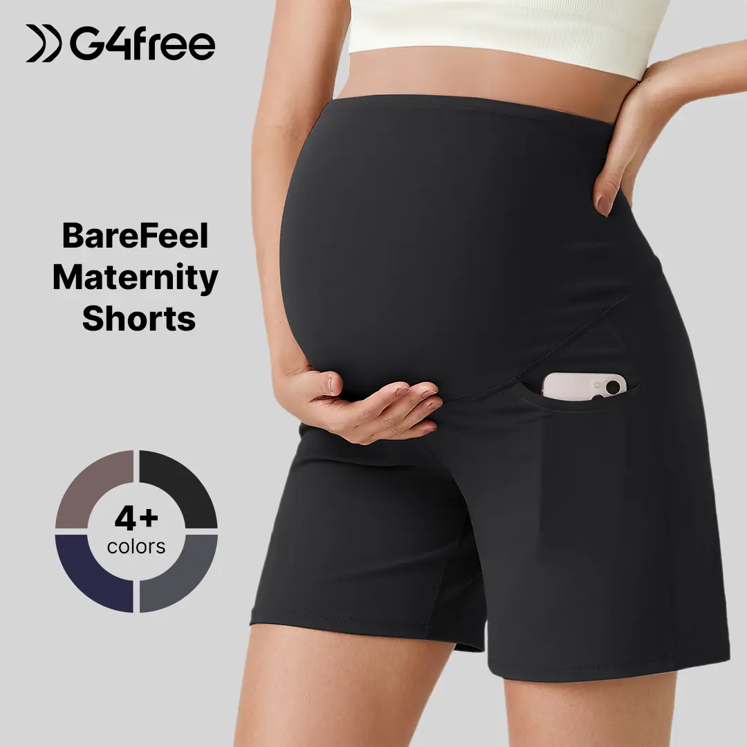 G4Free BareFeel Maternity Athletic Shorts with Pockets - Over The Belly, Comfy Maternity Activewear for Summer Workout, Pregnant Women's Bottoms
