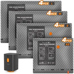 Vacuum Storage Bags for Travel with Wireless Rechargeable Electric Pump, 16 Pack Travel Essentials Vacuum Seal Bags for Clothing, Space Saver Compression Packing Bag