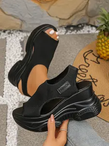 The new women's wedge heel sandals for the summer of 2026, with thick soles, high heels and Open toe platform, are fashionable and stylish with a sponge sole and Textile Upper. The fusion of fashion and comfort makes you the focus of summer.