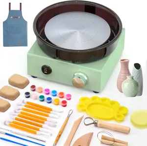 Alldeer Mini Pottery Wheel Kit - 6" Turntable Two-Way Rotation Clay Wheel, Metal Frame, Removable Splash Tray, 18PCS Sculpting Tools, Pottery DIY Machine for Kids and Beginners, Children's Day Gift