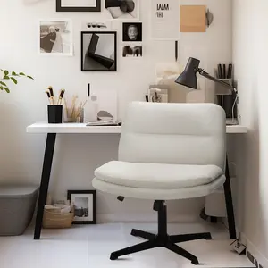 Homy Casa Alintoner Criss Cross Chair Upholstered Home Office Chair with Low Back Height Adjustable, Swivel Armless Beige Fabric Padded Lounge