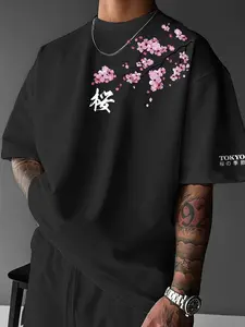 Japanese Streetwear Sakura Kanji Print T-Shirt, Y2K Trendy Top, Perfect for Daily Casual & Street Style Looks