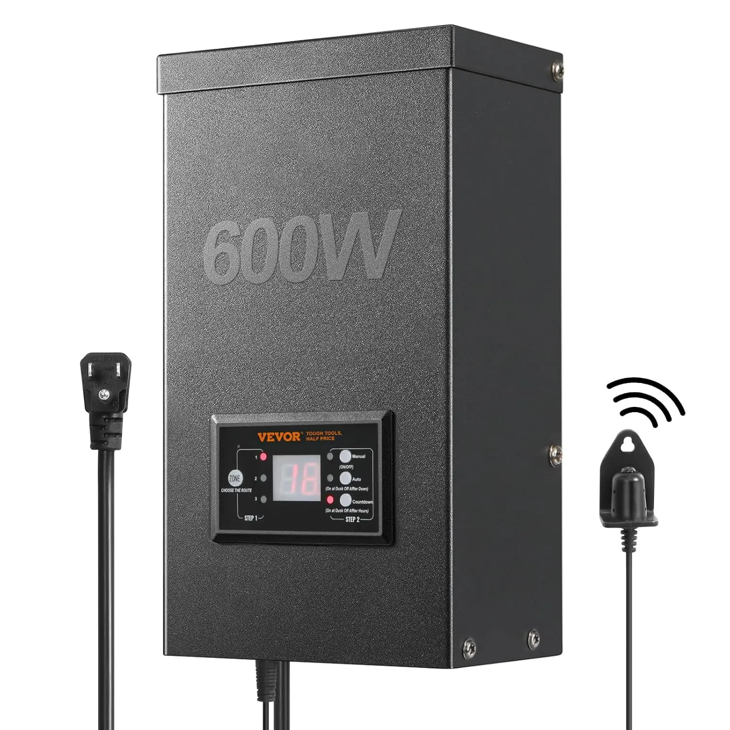 VEVOR 600W Landscape Transformer, Timer & Photocell Sensor Equipped, Weatherproof Outdoor Lighting Converter, 120V AC to 12V/14V AC, Ideal for Exterior, Spotlight, Pathway,ETL