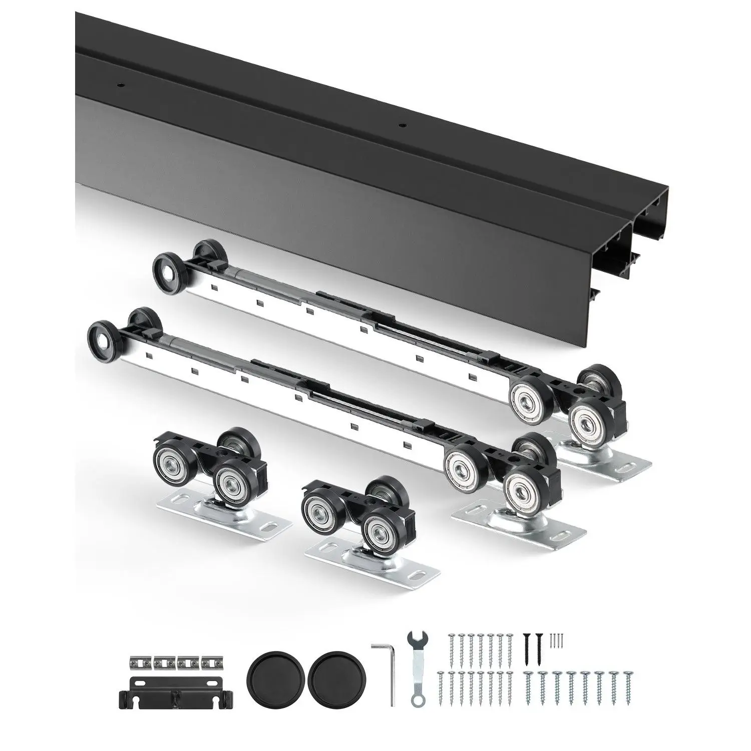 VEVOR Bypass Door Hardware, 8ft Heavy Duty Bypass Sliding Door Hardware Kit, Aluminum Alloy Sliding Closet Door Hardware Set with Finger Pulls, for 2 Door System, Fit Door Thickness 1 3/8 - 1 3/4