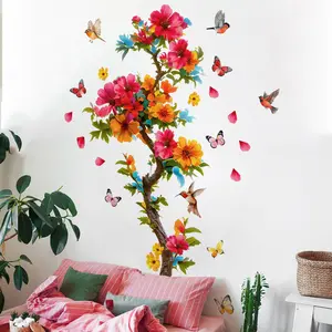 New Watercolor Style Wall Stickers Set, Colorful Flower Tree Butterfly Bird Design, Spring Summer Decor for Living Room Bedroom, Wall Decal, Decorative Decal, Wall Art Stickers