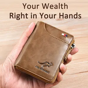 Men’s Minimalist Leather Wallet - Slim Bifold with RFID Protection, Holds 14 Cards, Compact for Front Pocket, Elegant and Practical Design