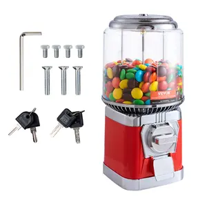 VEVOR Gumball Machine for Kids, 16"H Home Candy Vending Machine, PC Round Gumball Dispenser, Bubble Gum Machine for Game Stores, Coin Operated Gumball Bank for Toy Capsules Bouncy Balls Candy, Red