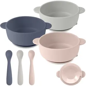 Silicone Baby Feeding Set, 3 Pack Baby Bowls with Suction and 3 Pack Baby Spoons for Babies Toddlers Kids, BPA Free, Baby Utensils Feeding Supplies, Microwave and Dishwasher Safe