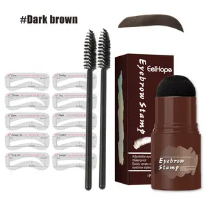 EELHOE Eyebrow Stamp Kit (Dark Brown)| One Step Brow Stencil & Hairline Powder| Waterproof Contouring Shadow for Sparse Brows
