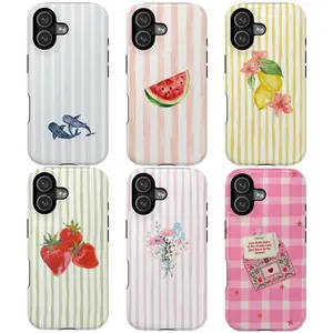 Aesthetic Protective Shockproof Watercolor Fruit & Flower Smartphone Case, Cute Strawberry Lemon Watermelon Designs, Inspirational "Be Brave" Quote, Pastel Striped Girly Cover Accessory for iPhone 17-11 Pro Max Plus & S26-S22 Ultra Devices