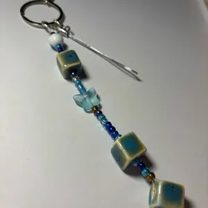 Calm and Lowkey Keychain with Blue Beads and Cube Charms for Everyday Use