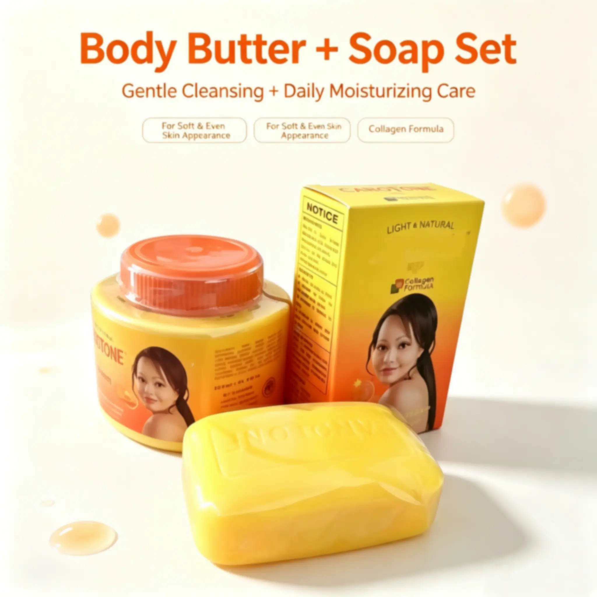 Collagen Formula Body Butter + Cleansing Soap Set, Daily Moisturizing & Gentle Cleansing for Even Glowing Skin