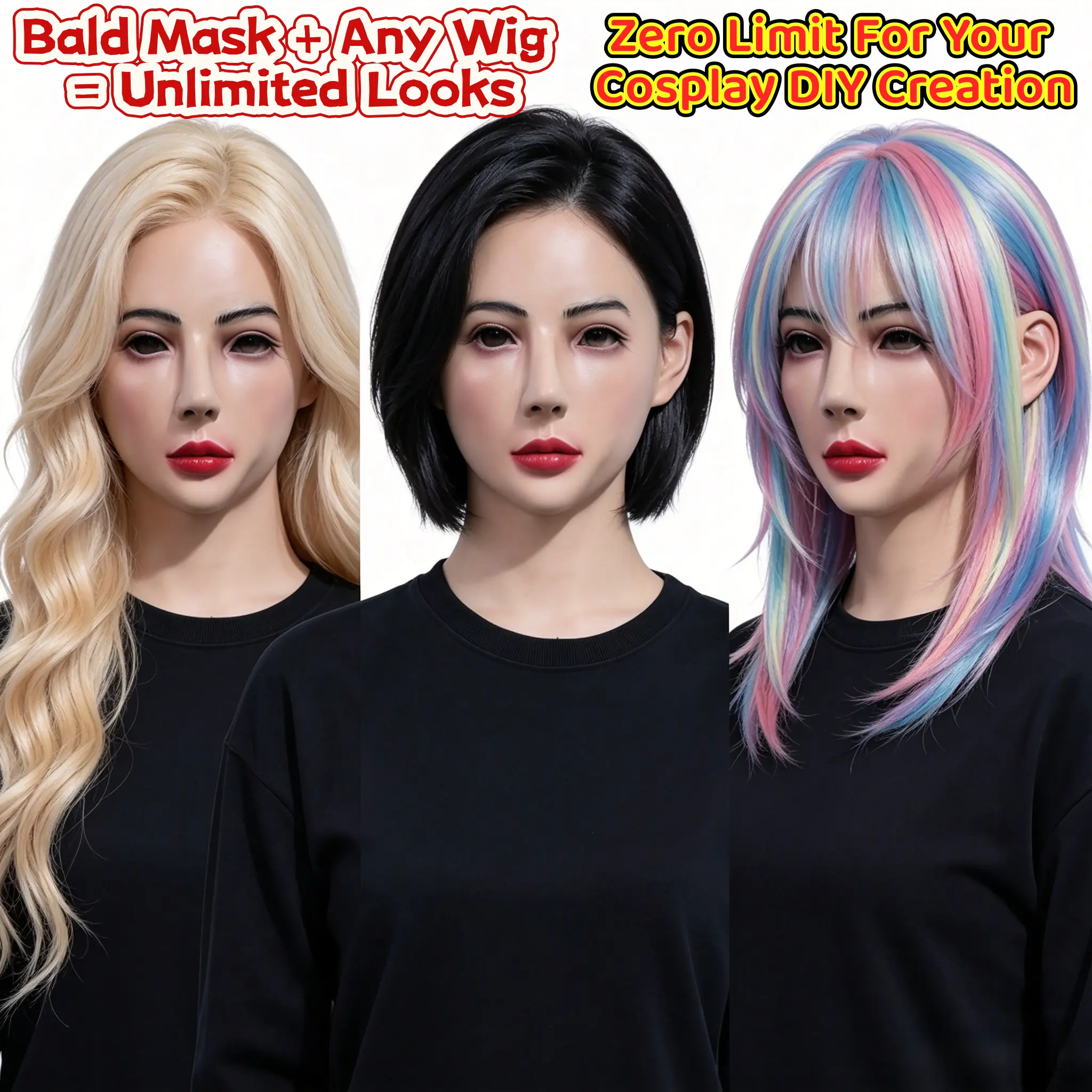 Ultra-Realistic Bald Woman Full Head Latex Mask with Shoulders, Full Face Cover Adult Masks, Lifelike Female Headpiece for Halloween Cosplay, Prank Prop