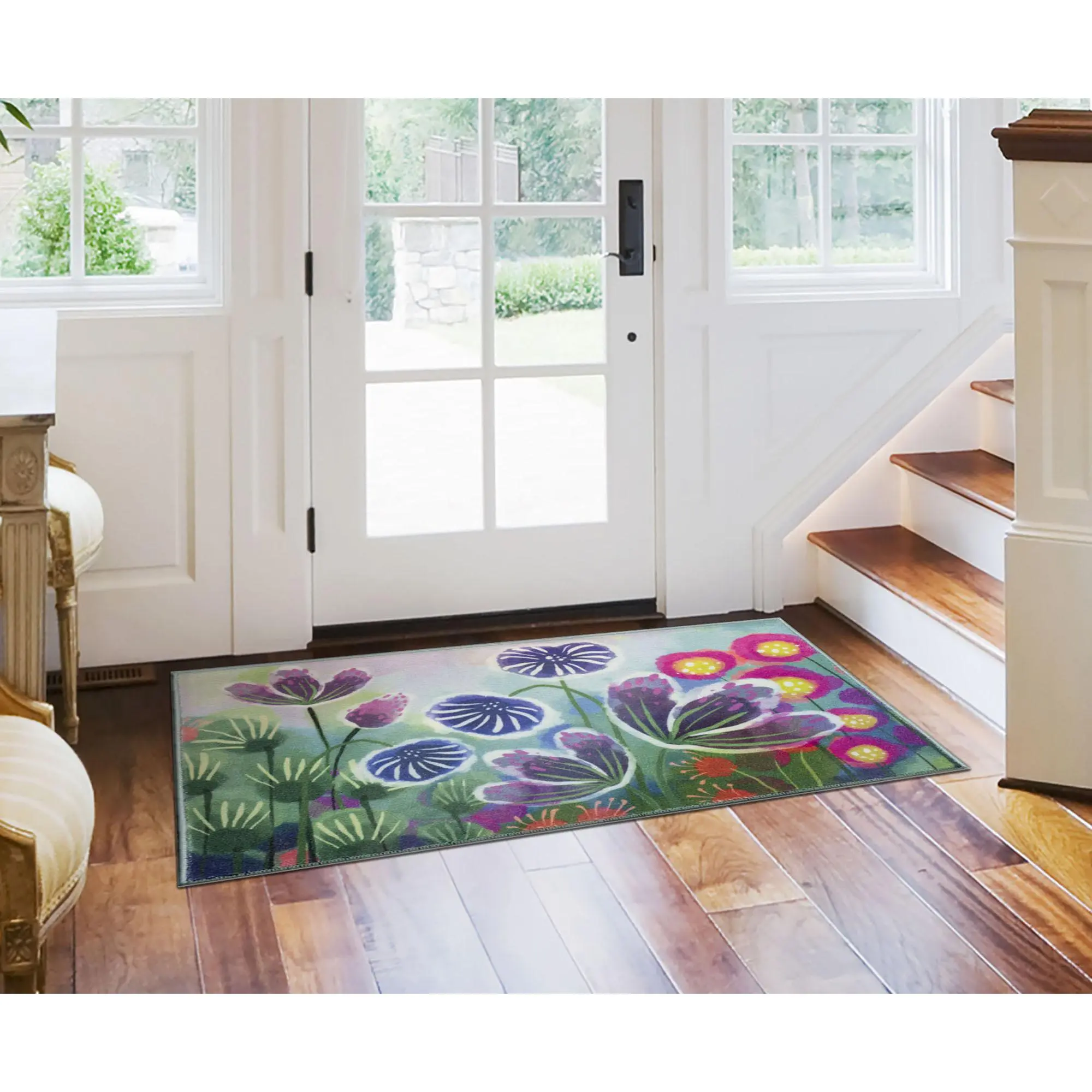 Lush Decor SIENA Indoor Printed Latex-Back Non Slip Rugs, Transitional Graphic Botanical Watercolor Wildflower Colorful Accent Mat