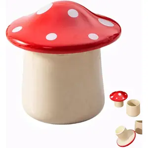 Mushroom Shaped Butter Dish French Style Ceramic  Crock Storage Container  Keeper with Lid for Countertop Kitchen Decor，Red