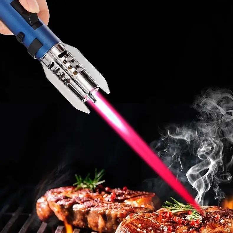 A light saber-shaped butane gas lighter, camping barbecue welding supplies, red flame (excluding butane gas) fire pit Kitchen Utensils Lightweight Powerful Light Saber Wind Turbine Lighter outdoor windproof rechargeable butane lighter Decor Ornaments outd