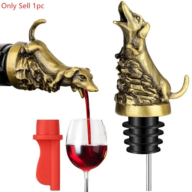 Cute Sausage Dog Wine Pourer with Stopper, Animal Shape Wine Champagne Preserver, Kitchen Restaurant Bar Party Essential, Bar Accessory Gadget