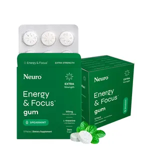Neuro Extra Strength Energy Caffeine Gum/Mints for Energy & Focus - Sugar-Free with L-theanine, Caffeine, Vitamin B12 & Vitamin B6 - Spearmint Flavor