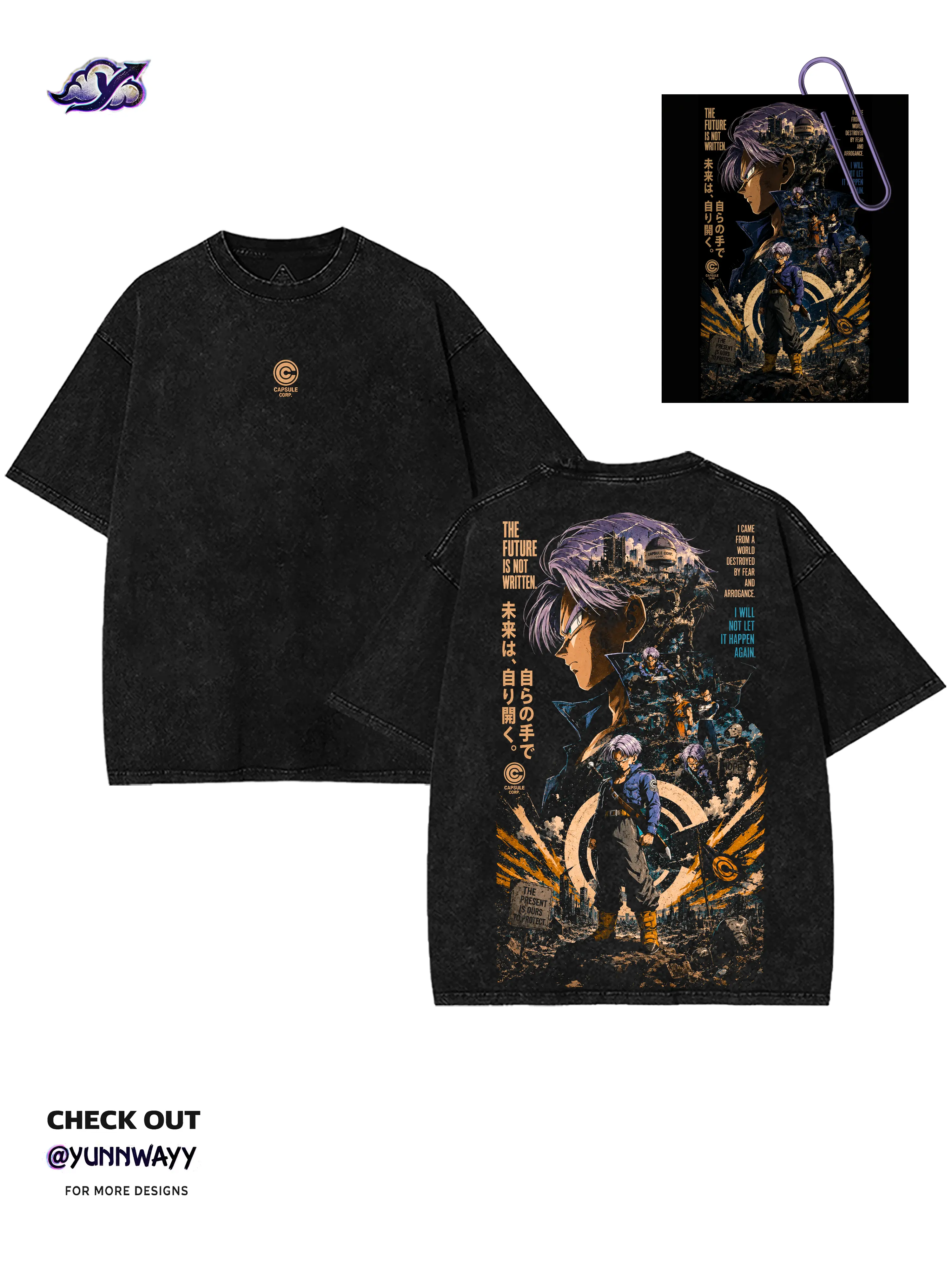 Men's Future Trunks DBZ Anime Graphic T-Shirt - Washed Vintage Cotton Short-Sleeve Casual Top - DBS Otaku Streetwear Apparel for Japanese Anime Fans