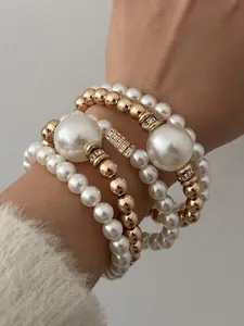 Faux Pearl Decorated Bracelet Set, Fashion Bracelets for Party & Daily Wear, Trendy All-match & Exquisite Jewelry for Birthday Gift, Pearl Beaded Bracelet, Pretty Bracelet, Bracelet Design