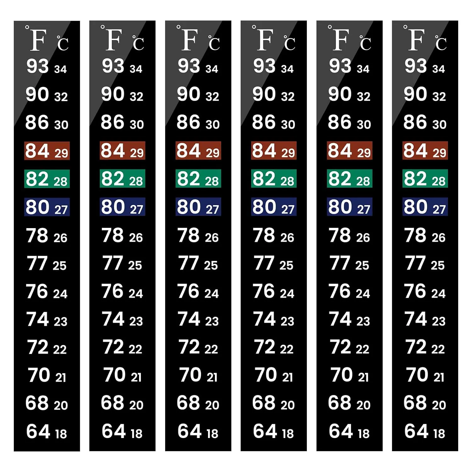 6 PCS Aquarium Thermometer Strips, Fish Tank Thermometer Sticker, Terrarium Water Temperature Test (5.13" x 0.71")