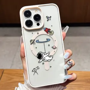 Transparent Phone Case for Apple/Samsung iPhone, Featuring Cartoon Astronaut Illustration, Full-Coverage Drop-Proof Protective Cover, Creative and  Soft Case for Men and Women, Suitable for iPhone 17 E Air Pro ProMax iPhone16 15 14 Plus 13 12 11 X XS XR