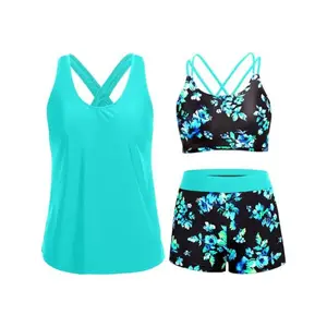 Women's 3-Piece Tankini Swimsuit, Y2K Fashion Design, Ideal for Vacation (Sports & Outdoor Swimwear Set)