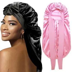2 Count Satin Braid Bonnet for Women - Large Silk Sleep Cap with Stretchy Tie Band for Braids Soft Haircare Elastic Heatless Winter‘s giftforher