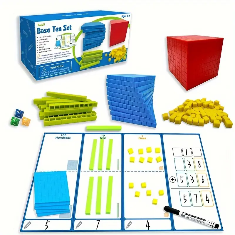 131pcs Base Ten Blocks for Math - Place Value Blocks Plastic Base 10 Math Manipulatives Math Counters Number Blocks Math Cubes, Counting Cubes, Christmas School Gift, Math Learning Tools, Math Teaching Aid, Learning Materials