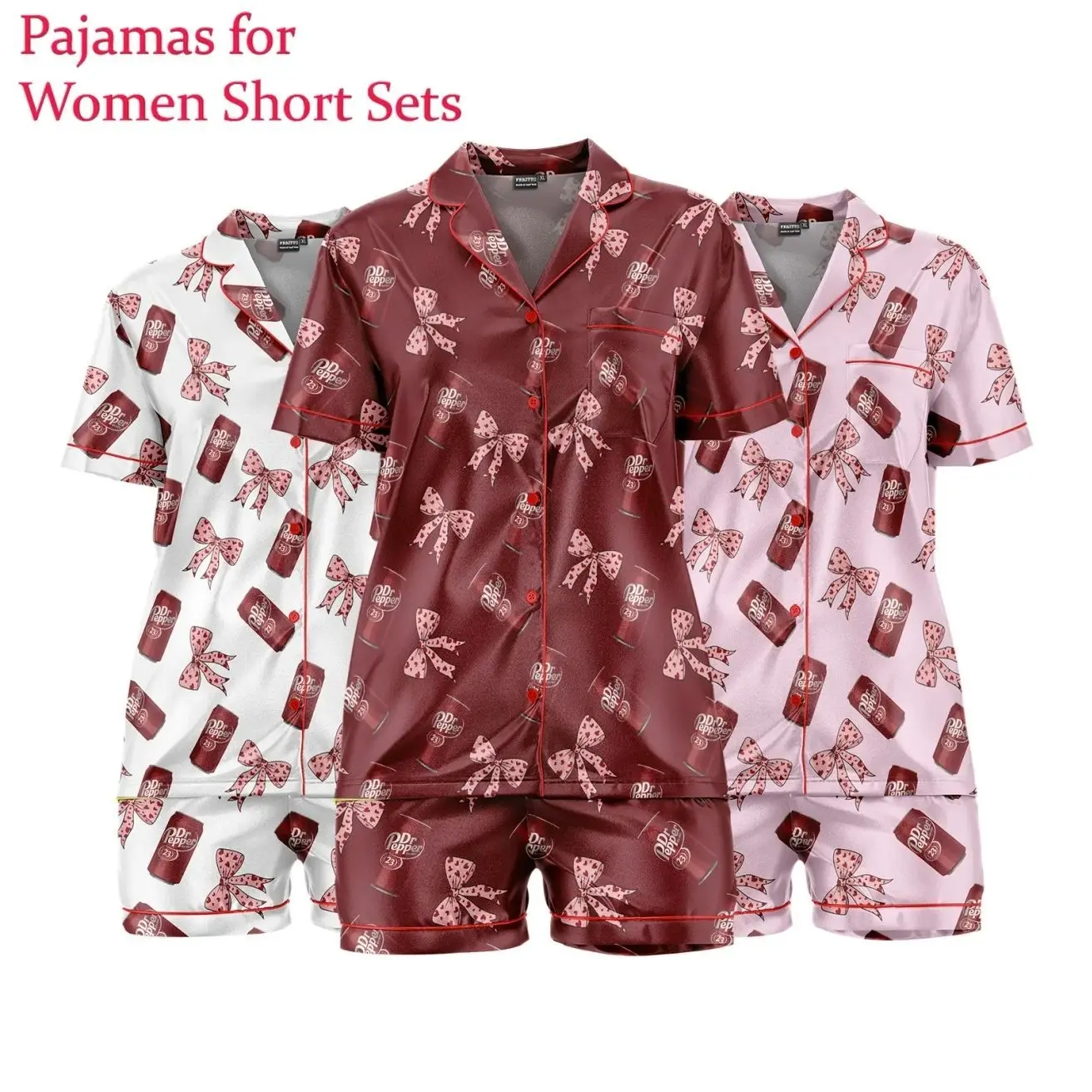 Dr Pepper Satin Silk Pajama Set- Soft and Alluring Nightwear, Loungewear, Homewear, Womenswear Christmas Gift  , Gift for Mom, Gift for her Pjs Comfort