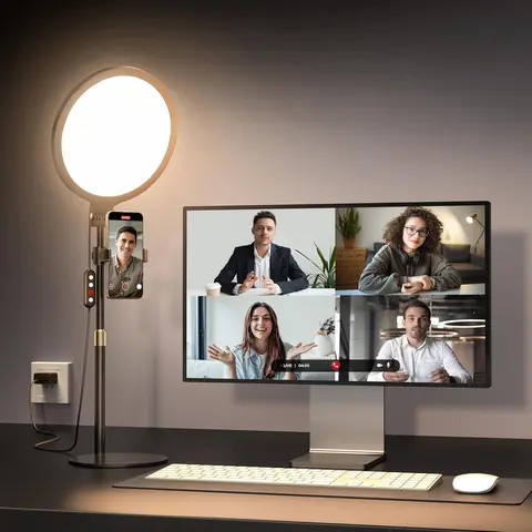 【BackToSchool】Weilisi 10.5 in Full-Screen LED Desk Ring Light Kit, 360° Rotatable Cellphone/Mobile/Smartphone Holder, Portable Selfie Fill Light, Adjustable Brightness for Content Creators, Broad Workspace Illumination