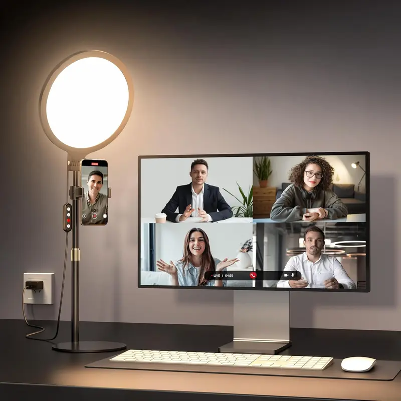 【BackToSchool】Weilisi 10.5 in Full-Screen LED Desk Ring Light Kit, 360° Rotatable Cellphone/Mobile/Smartphone Holder, Portable Selfie Fill Light, Adjustable Brightness for Content Creators, Broad Workspace Illumination