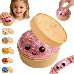 Dumpling Squishies,Giant Glitter Dumpling Box,2026 New Colorful Dumplings Stress Balls Fidget Sensory Toy,Soft Squeeze Decompression Dough with Food Steamer, for Stress Relief Home Office Decor