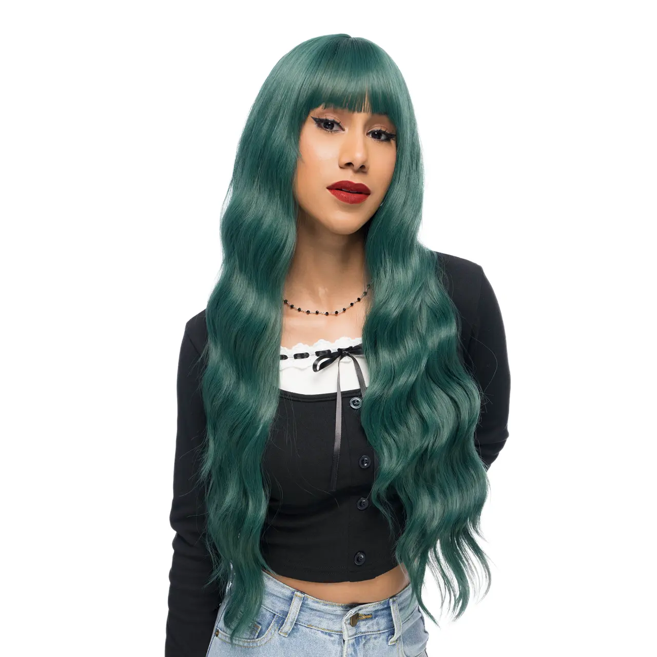 27-Inch Solid Mermaid Green Body Wave Synthetic Wig | 【Heat Resistant】【Cap Included】 | 51FSGB