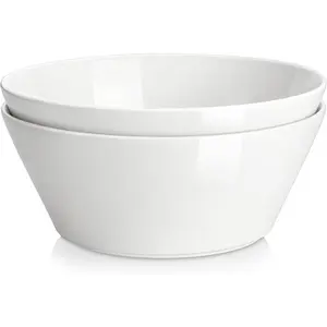Serving Bowls, 105 OZ Large Salad Bowls Set of 2, Porcelain White Bowls for Kitchen, Large Bowl for Salad, Soup, Pho and Fruit, Ceramic Serving Bowls for Party, Microwave Safe, Series Regular